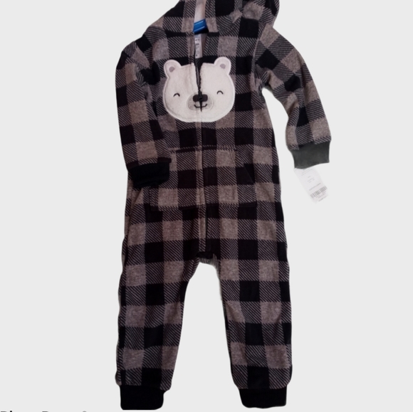 Carter's Bear Buffalo Check Hooded Jumpsuit Sz.18M - Picture 1 of 11
